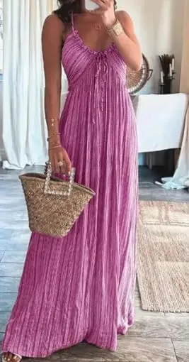 Melliflo Sexy Sleeveless Halter Dresses for Women V Neck Tie Back Maxi Dress Summer Backless Long Ruffle Sundress