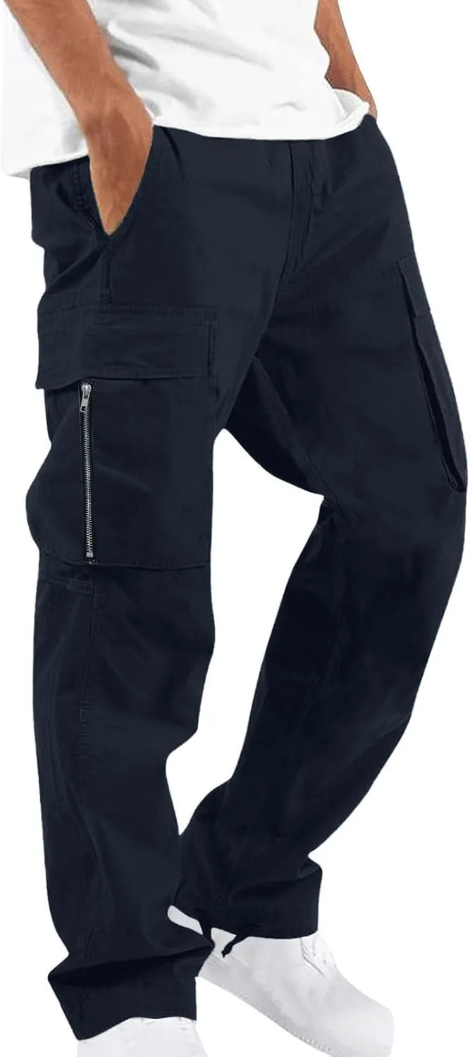 Mens Cargo Pants Casual Joggers Athletic Pants Cotton Loose Straight Sweatpants with Multil Pockets Outdoor Apparel