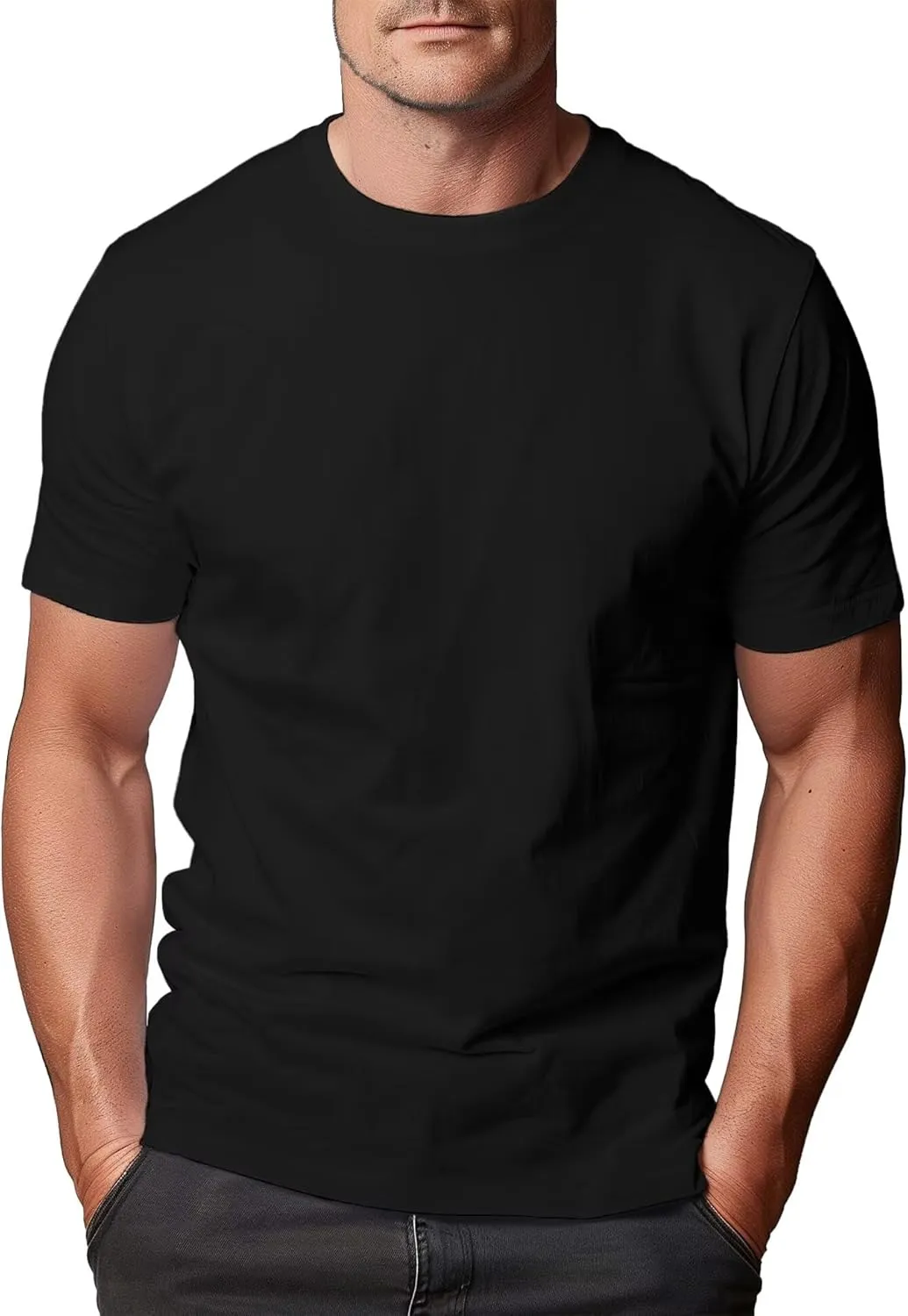 Mens Crewneck Tshirt Plain, Relaxed Fitted Basic T Shirts