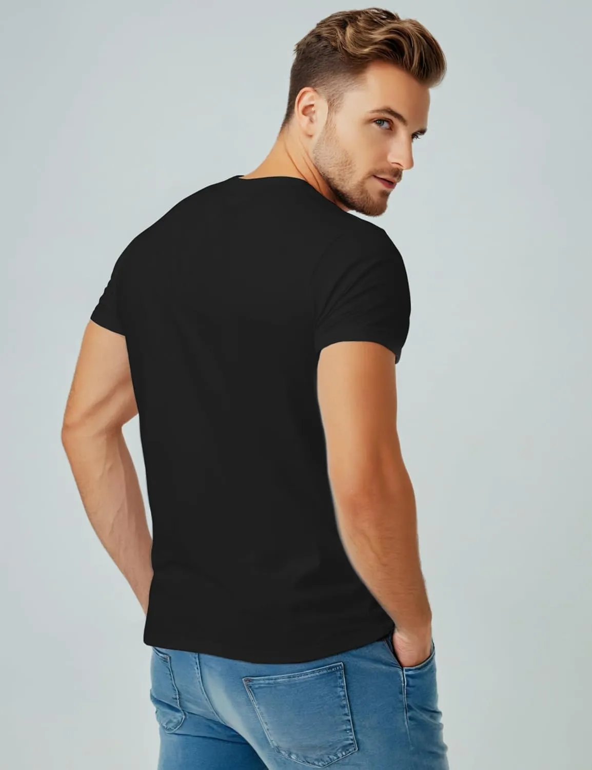 Mens Crewneck Tshirt Plain, Relaxed Fitted Basic T Shirts