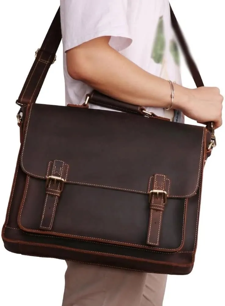 Men's Handbag Crazy Horse Leather Tote Shoulder Bag Leather Briefcase