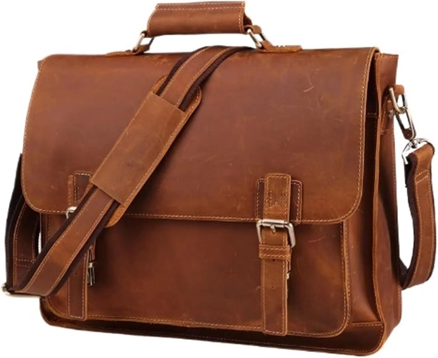 Men's Handbag Crazy Horse Leather Tote Shoulder Bag Leather Briefcase
