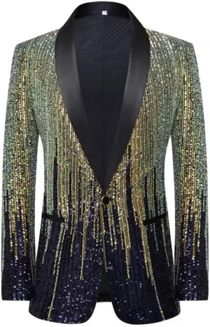 Men's Sequin Jacket, Party, Ball, Wedding, 3-Button Jacket.