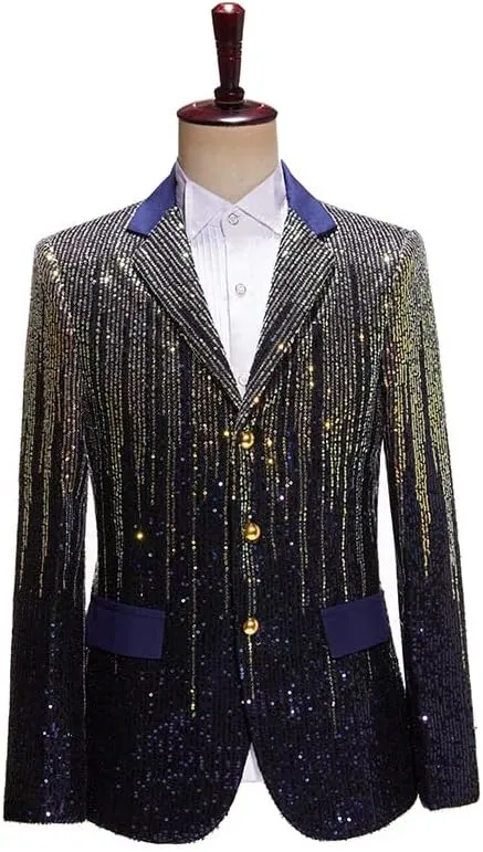 Men's Sequin Jacket, Party, Ball, Wedding, 3-Button Jacket.