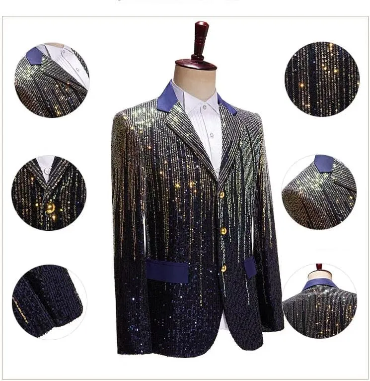 Men's Sequin Jacket, Party, Ball, Wedding, 3-Button Jacket.