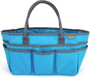meori Large Portable Craft Tote Bag Caddy Organizer Structured Bottom Zipper Pocket Sewing Paper Art Quilting Padded Handles (Azure Blue)