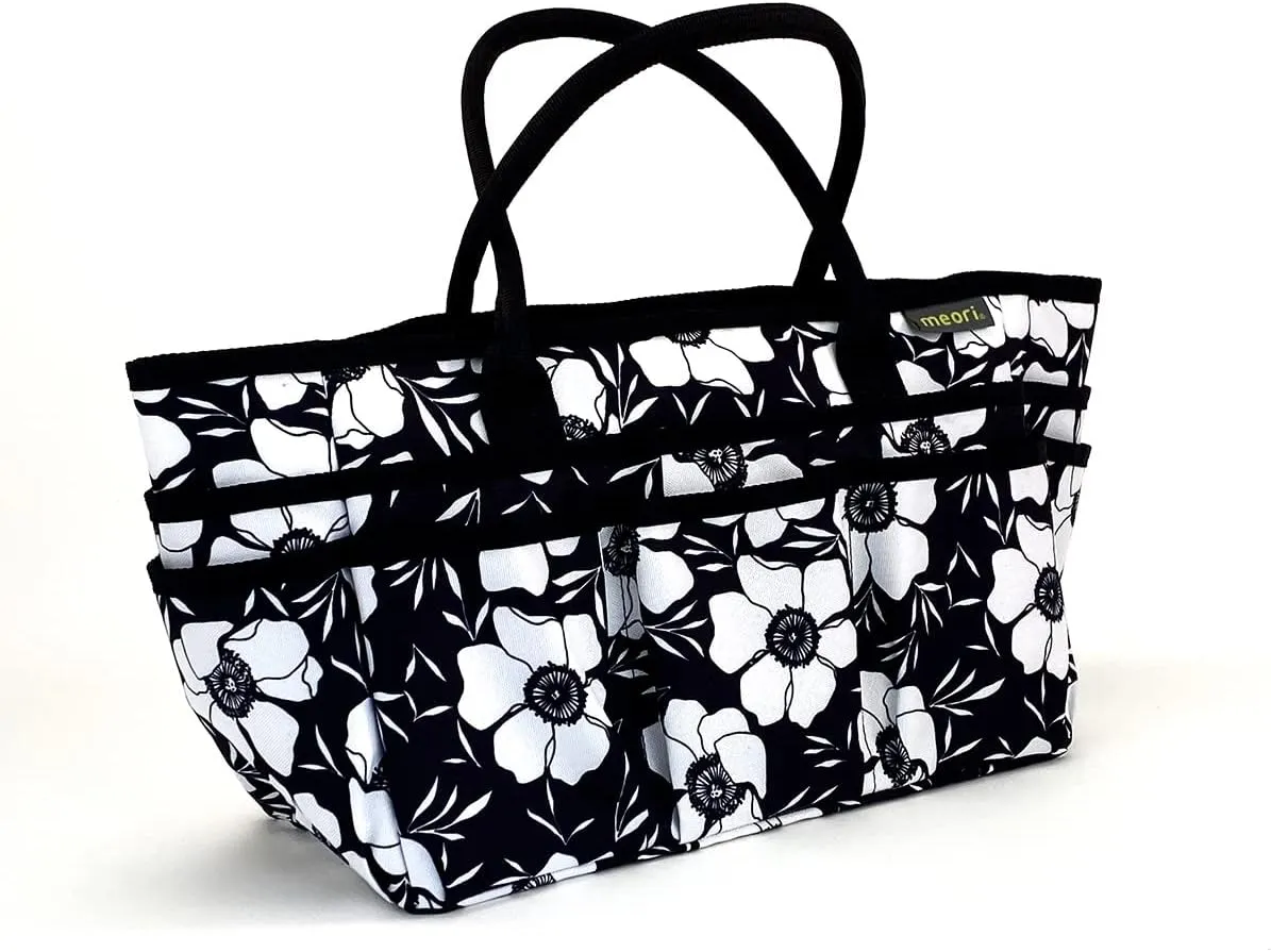 meori Large Portable Craft Tote Bag Caddy Organizer Structured Bottom Zipper Pocket Sewing Paper Art Quilting Padded Handles (Moody Floral)