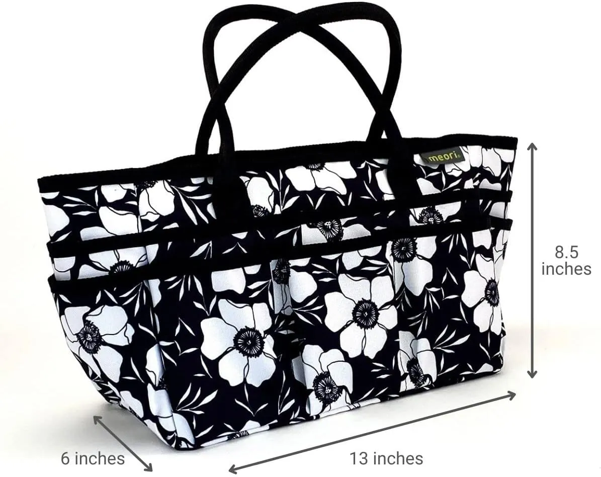 meori Large Portable Craft Tote Bag Caddy Organizer Structured Bottom Zipper Pocket Sewing Paper Art Quilting Padded Handles (Moody Floral)