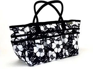 meori Large Portable Craft Tote Bag Caddy Organizer Structured Bottom Zipper Pocket Sewing Paper Art Quilting Padded Handles (Moody Floral)