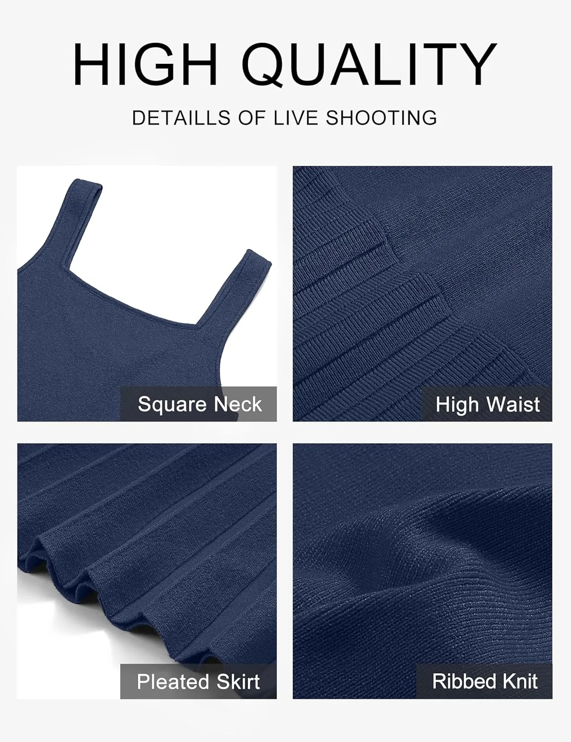 MEROKEETY Women's Summer Strap Square Neck Mini Dress Sleeveless Pleated A Line Swing Sweater Dress
