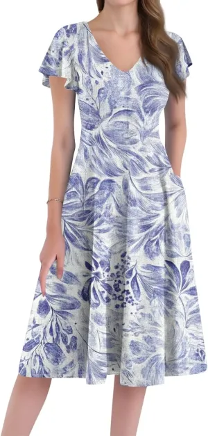 Midi Dresses Short Sleeve Deep V Neck Summer Casual Plus Size Split Trendy Casual Wedding Guest Dresses for Women Long