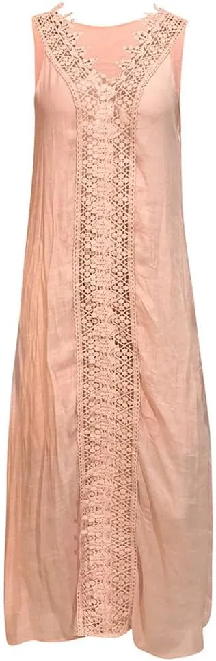 Midi Lace Spaghetti Strap Dresses for Women Swing Sleeveless Boho Deep V Neck Wedding Guest Sundresses Asymmetrical