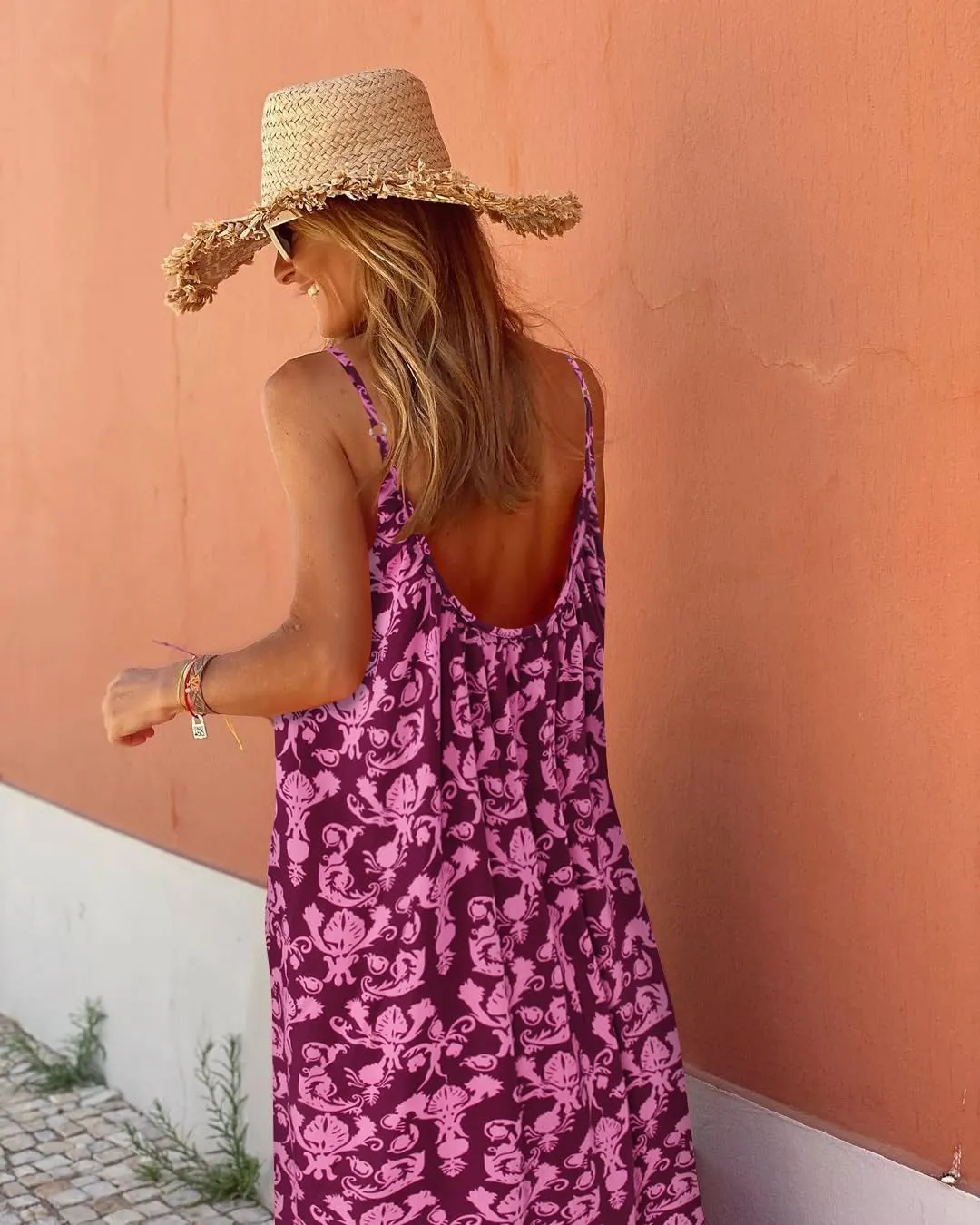 miduo Womens Summer Bohemian Pattern Spaghetti Straps Sleeveless Casual Maxi Long Dresses