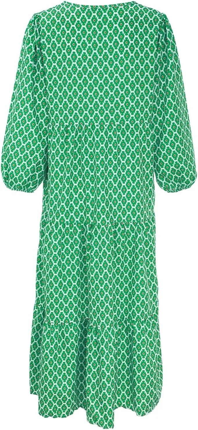 Milk Maid Dress for Women 2025 Floral Print Puff Sleeve Short Sleeve Maxi Dress with Elastic Waist Summer Casual Outfit