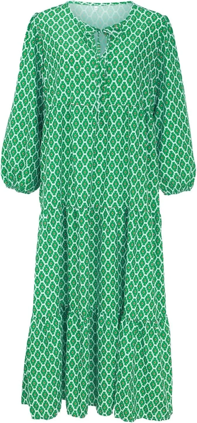 Milk Maid Dress for Women 2025 Floral Print Puff Sleeve Short Sleeve Maxi Dress with Elastic Waist Summer Casual Outfit