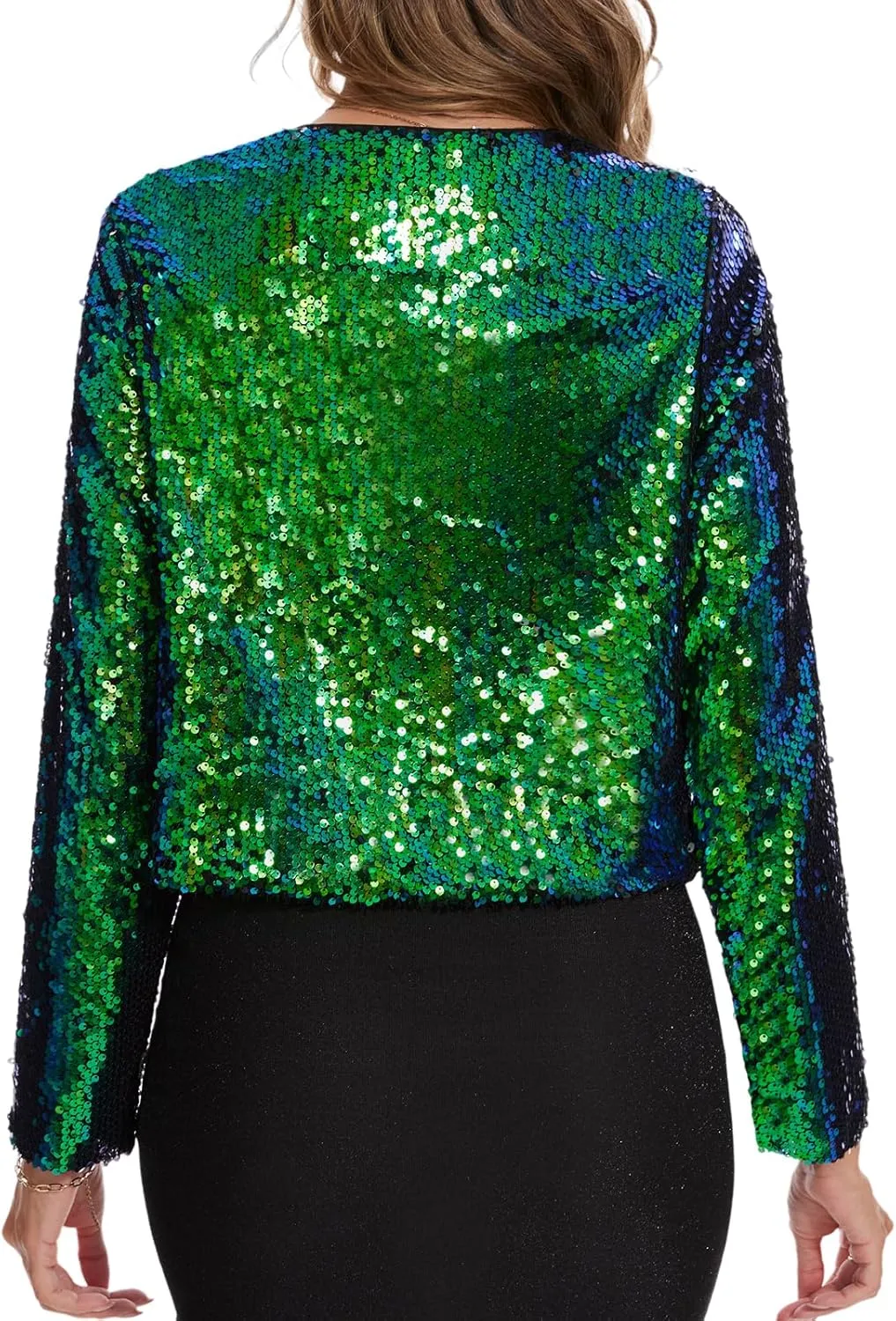 MINTLIMIT Women's Sequin Shrug Bolero Long Sleeve Open Front Party Sparkly Cropped Cardigan Glitter Shiny Jackets