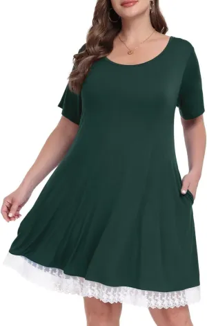 MONNURO Womens Plus Size Dresses Casual Summer T Shirt Dress with Pockets and Lace Hem