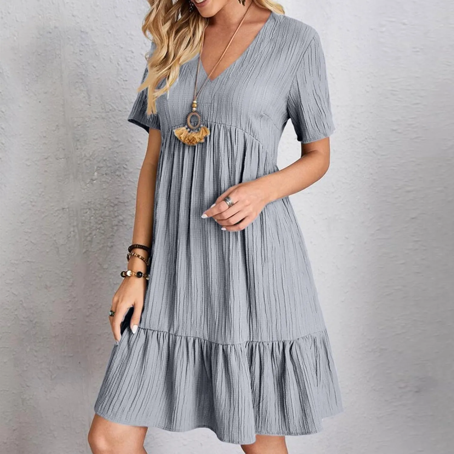 Moomoo Dresses for Women Loose Fit Short Sleeve Tunic Dress with Pockets Beach Vacation Outfit
