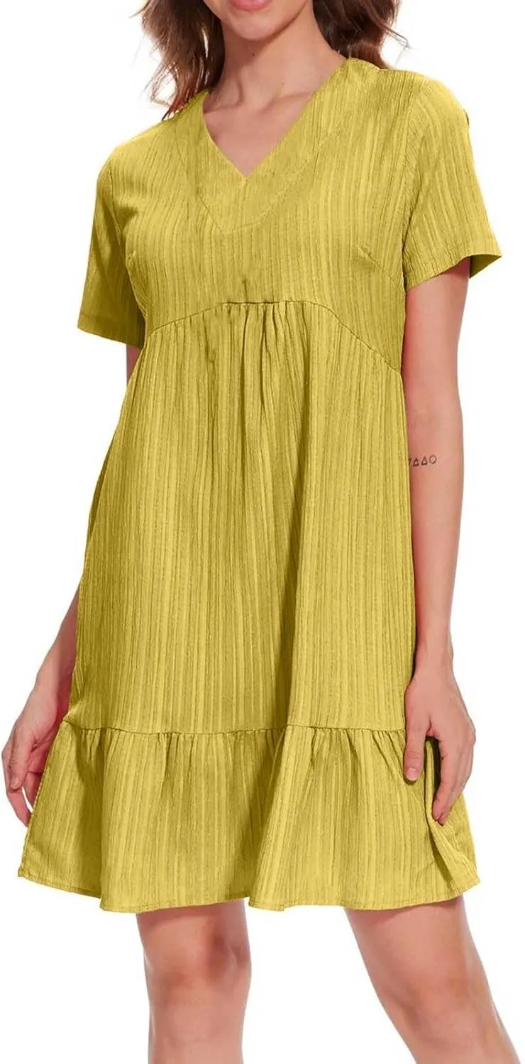 Moomoo Dresses for Women Loose Fit Short Sleeve Tunic Dress with Pockets Beach Vacation Outfit