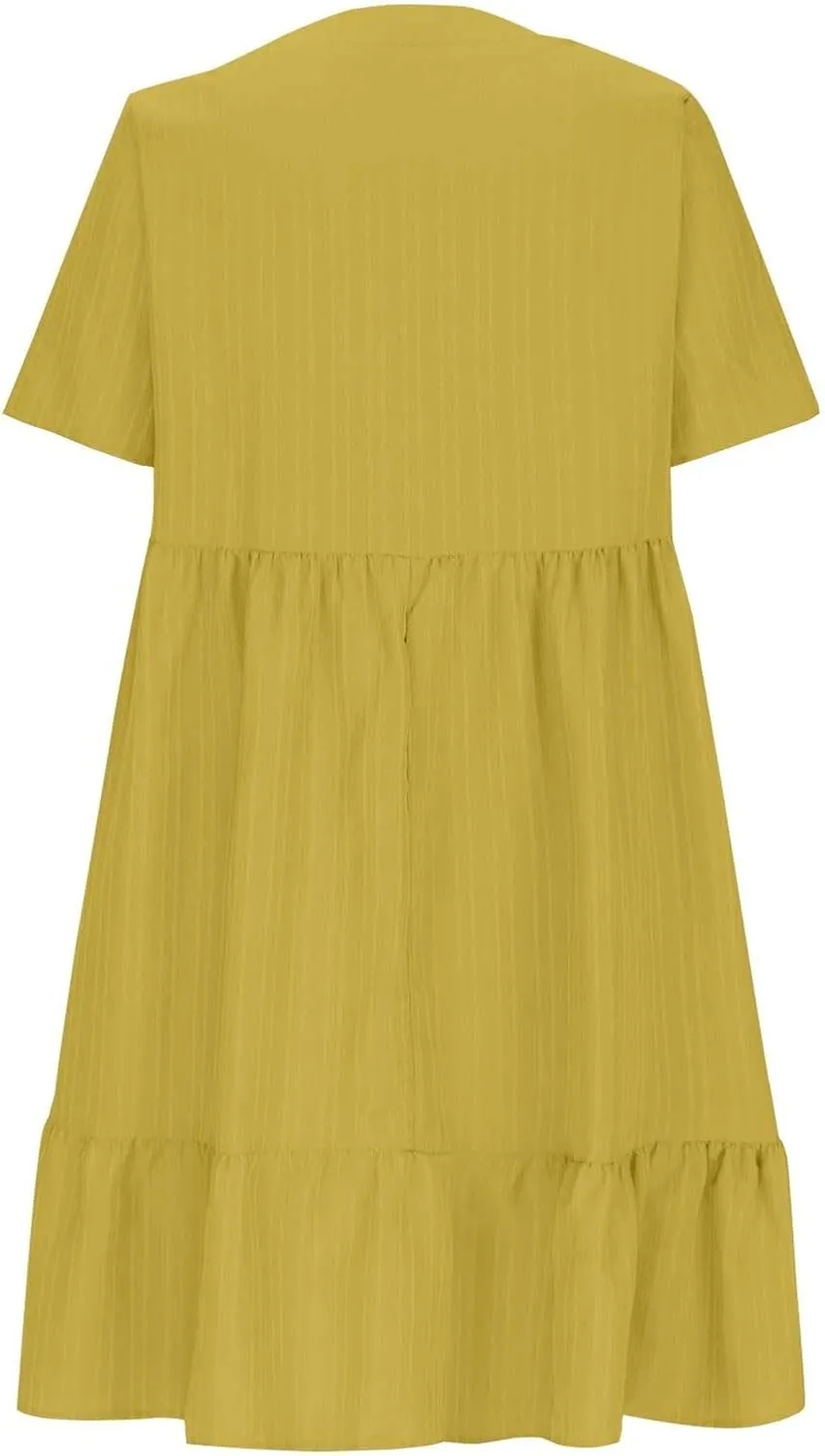 Moomoo Dresses for Women Loose Fit Short Sleeve Tunic Dress with Pockets Beach Vacation Outfit