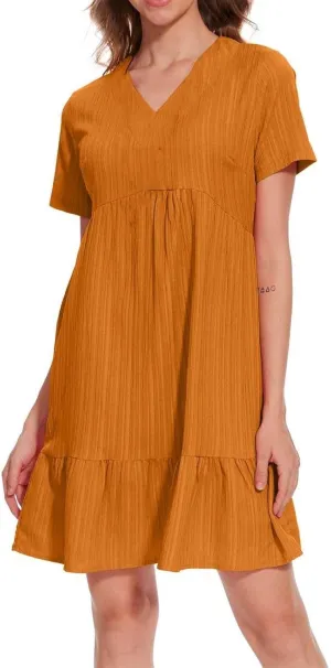Moomoo Dresses for Women Loose Fit Short Sleeve Tunic Dress with Pockets Beach Vacation Outfit