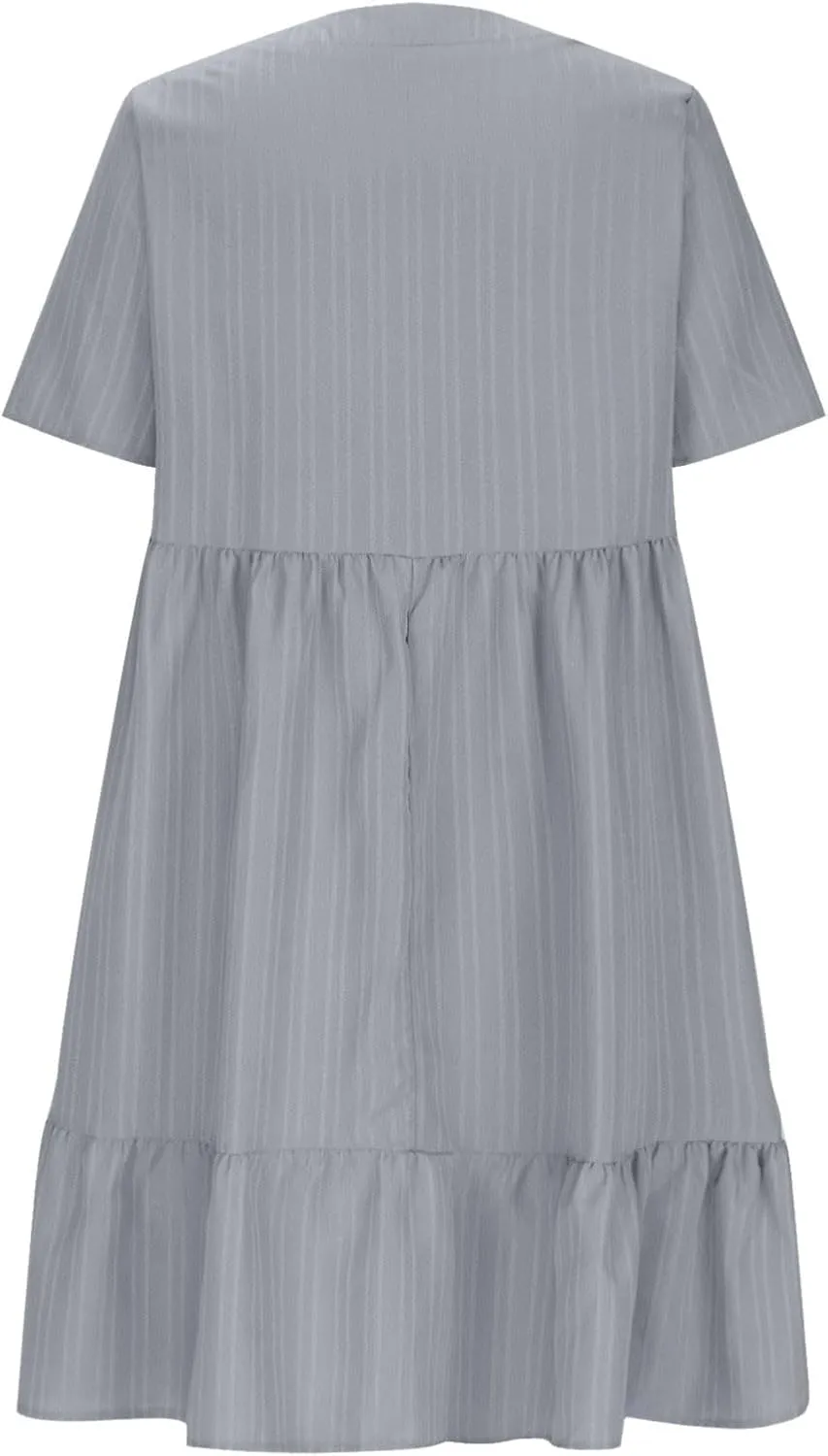 Moomoo Dresses for Women Loose Fit Short Sleeve Tunic Dress with Pockets Beach Vacation Outfit