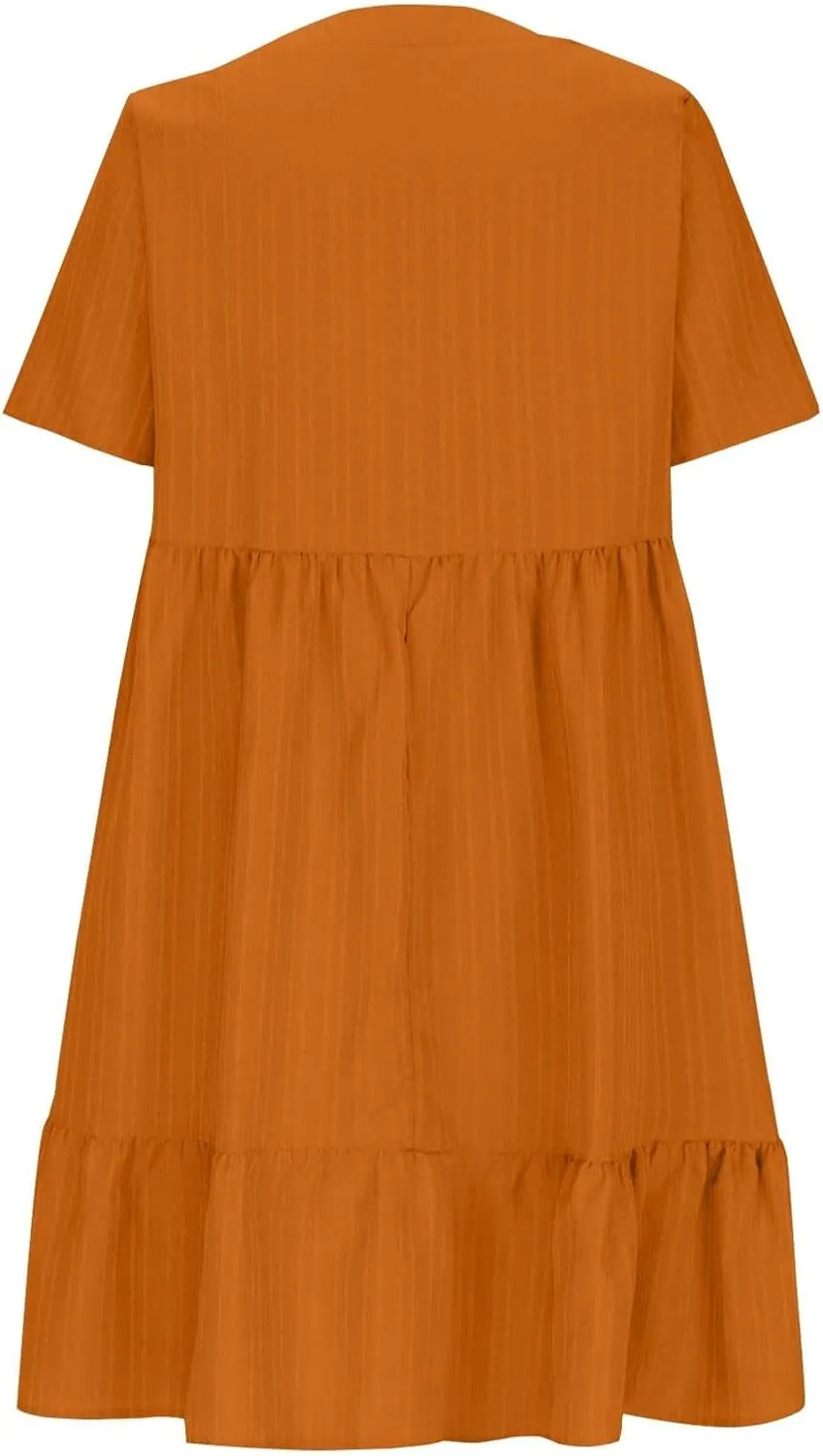 Moomoo Dresses for Women Loose Fit Short Sleeve Tunic Dress with Pockets Beach Vacation Outfit