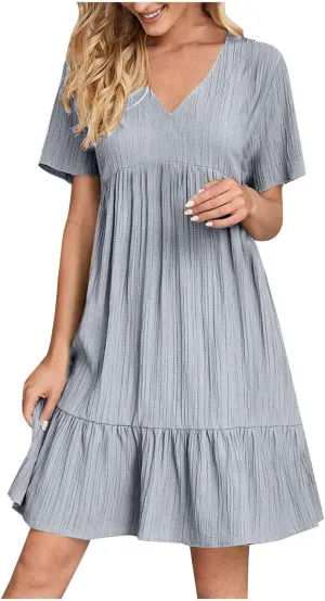 Moomoo Dresses for Women Loose Fit Short Sleeve Tunic Dress with Pockets Beach Vacation Outfit