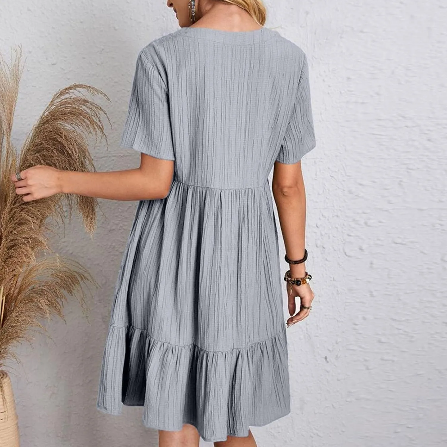 Moomoo Dresses for Women Loose Fit Short Sleeve Tunic Dress with Pockets Beach Vacation Outfit