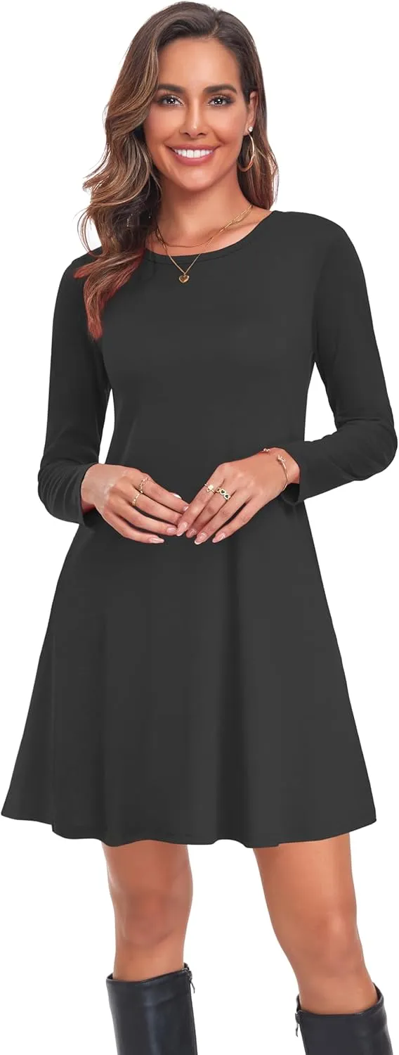 Moskill Long Sleeve Tshirt Dresses for Women with Pockets Casual Loose Swing Dress