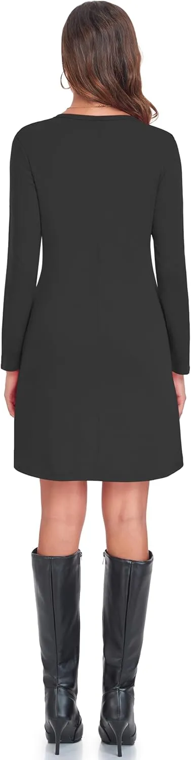 Moskill Long Sleeve Tshirt Dresses for Women with Pockets Casual Loose Swing Dress