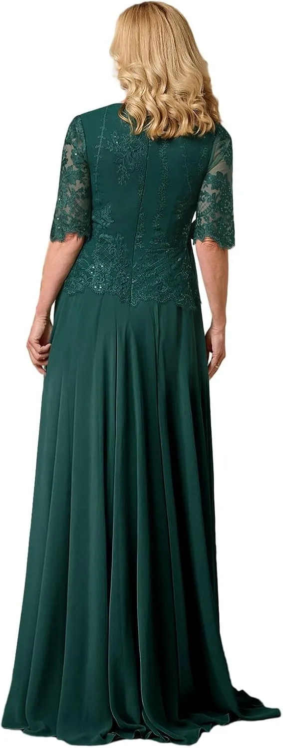 Mother of The Bride Dress Lace Appliques Long Sleeve Formal Evening Gowns Chiffon Long Formal Dress