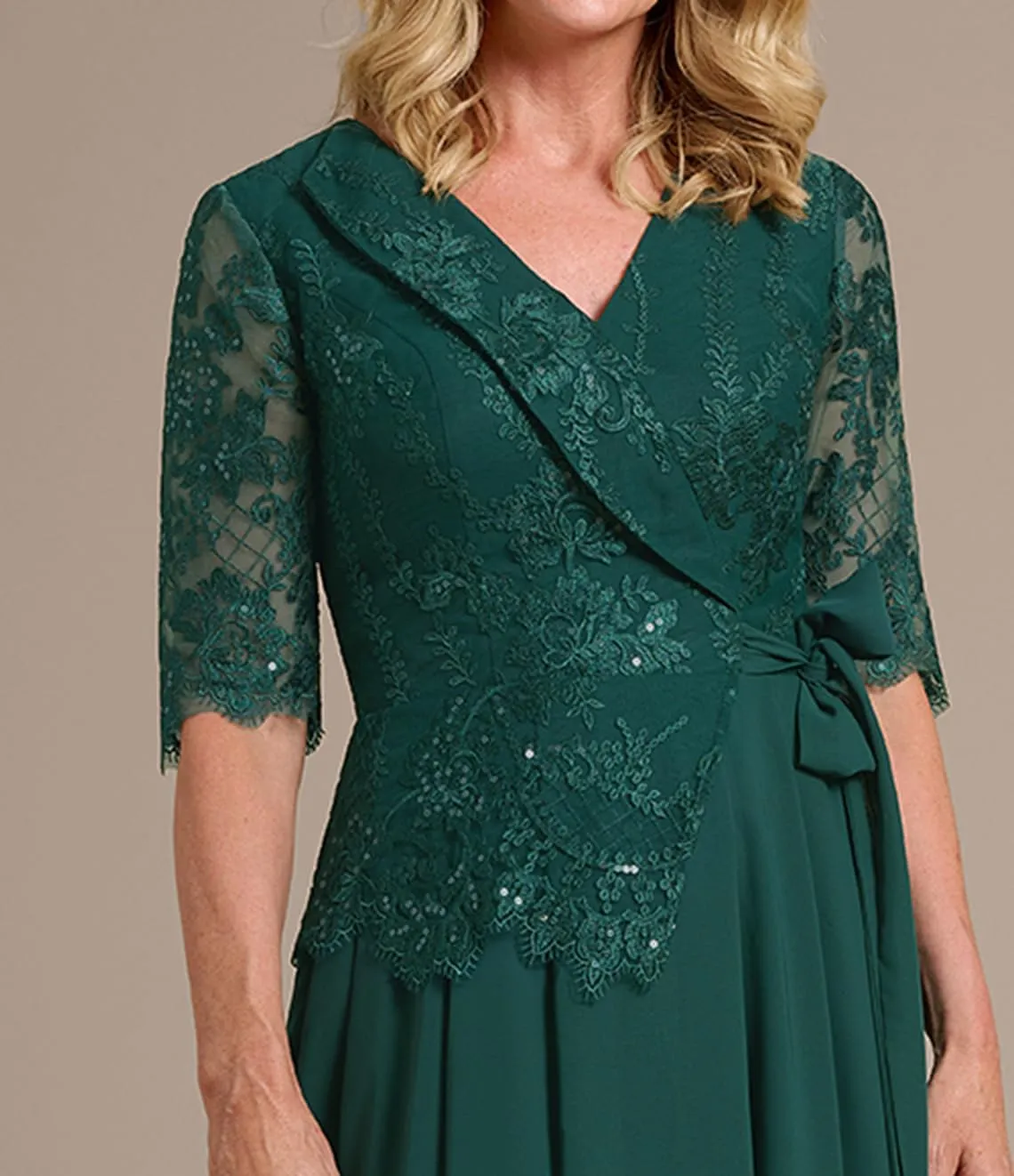 Mother of The Bride Dress Lace Appliques Long Sleeve Formal Evening Gowns Chiffon Long Formal Dress