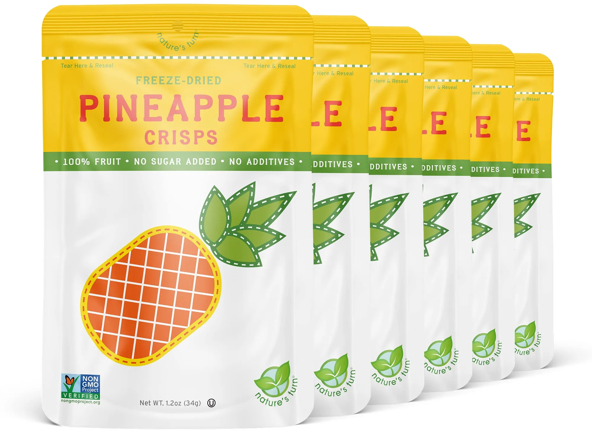 Nature’s Turn Freeze-Dried Fruit Snacks, Pineapple Crisps - Pack of 6 (1.2 oz Each)