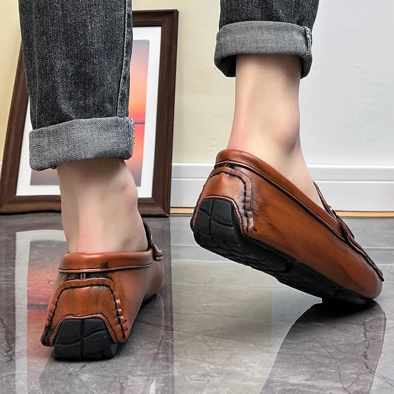 New Loafers for Men Round Toe Vegan Leather Brogue Embossed with Tassel Driving Loafers Anti-Slip Flexible Flat Heel Party Classic Slip On