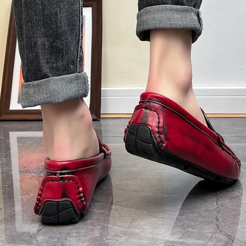 New Loafers for Men Round Toe Vegan Leather Brogue Embossed with Tassel Driving Loafers Anti-Slip Flexible Flat Heel Party Classic Slip On