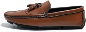 New Loafers for Men Round Toe Vegan Leather Brogue Embossed with Tassel Driving Loafers Anti-Slip Flexible Flat Heel Party Classic Slip On