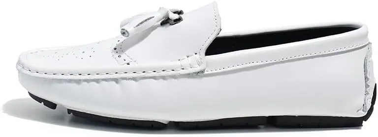 New Loafers for Men Round Toe Vegan Leather Brogue Embossed with Tassel Driving Loafers Anti-Slip Flexible Flat Heel Party Classic Slip On