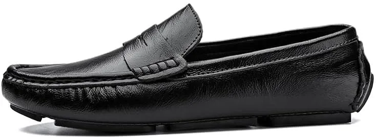 New Loafers for Men Round Toe Vegan Leather Penny Driving Loafers Flat Heel Comfortable Flexible Wedding Walking Slip On