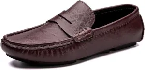 New Loafers for Men Round Toe Vegan Leather Penny Driving Loafers Flat Heel Comfortable Flexible Wedding Walking Slip On