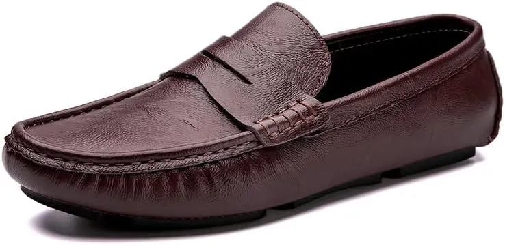 New Loafers for Men Round Toe Vegan Leather Penny Driving Loafers Flat Heel Comfortable Flexible Wedding Walking Slip On