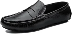 New Loafers for Men Round Toe Vegan Leather Penny Driving Loafers Flat Heel Comfortable Flexible Wedding Walking Slip On