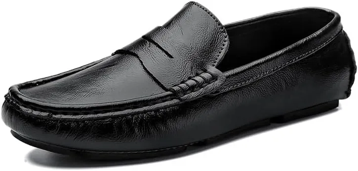 New Loafers for Men Round Toe Vegan Leather Penny Driving Loafers Flat Heel Comfortable Flexible Wedding Walking Slip On