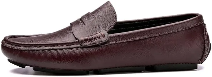 New Loafers for Men Round Toe Vegan Leather Penny Driving Loafers Flat Heel Comfortable Flexible Wedding Walking Slip On