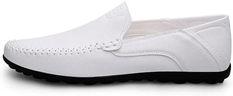 New Loafers for Men Solid Color Vegan Leather Manual Stitching Flat Heel Lightweight Comfortable Walking Slip On