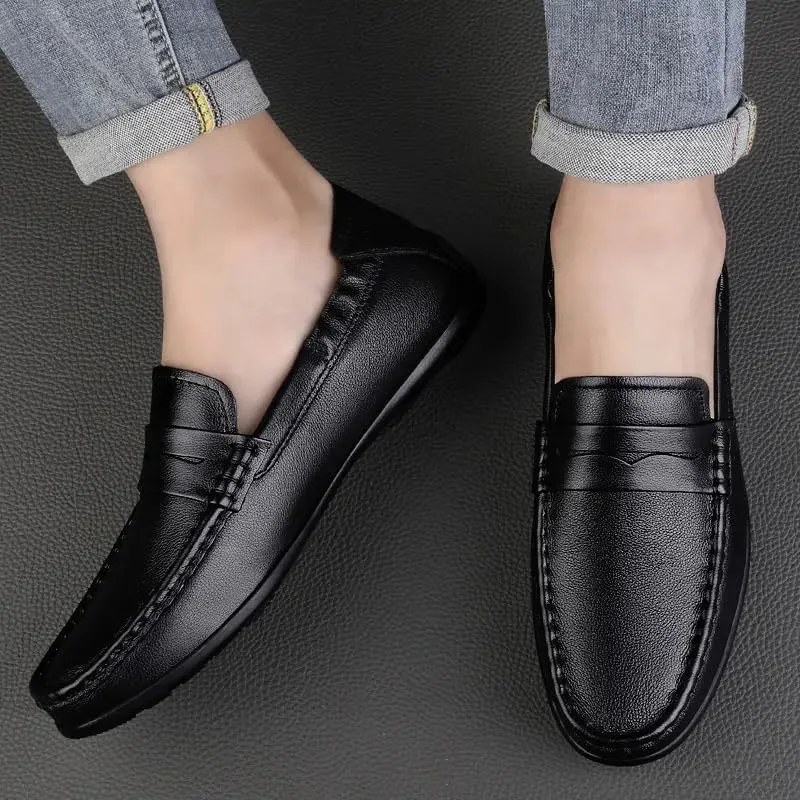 New Loafers for Men Vegan Leather Stitching Details Penny Loafers Anti-Slip Flexible Flat Heel Party Prom Slip On