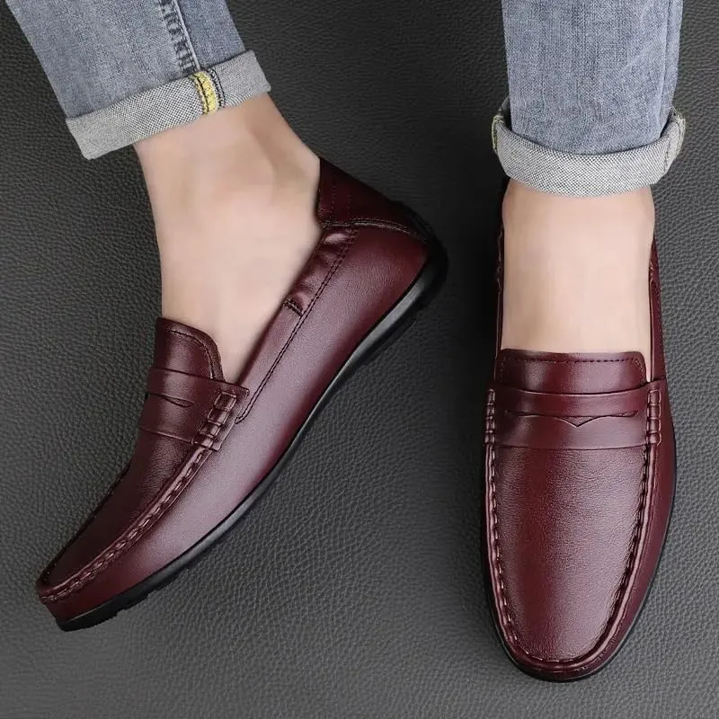 New Loafers for Men Vegan Leather Stitching Details Penny Loafers Anti-Slip Flexible Flat Heel Party Prom Slip On