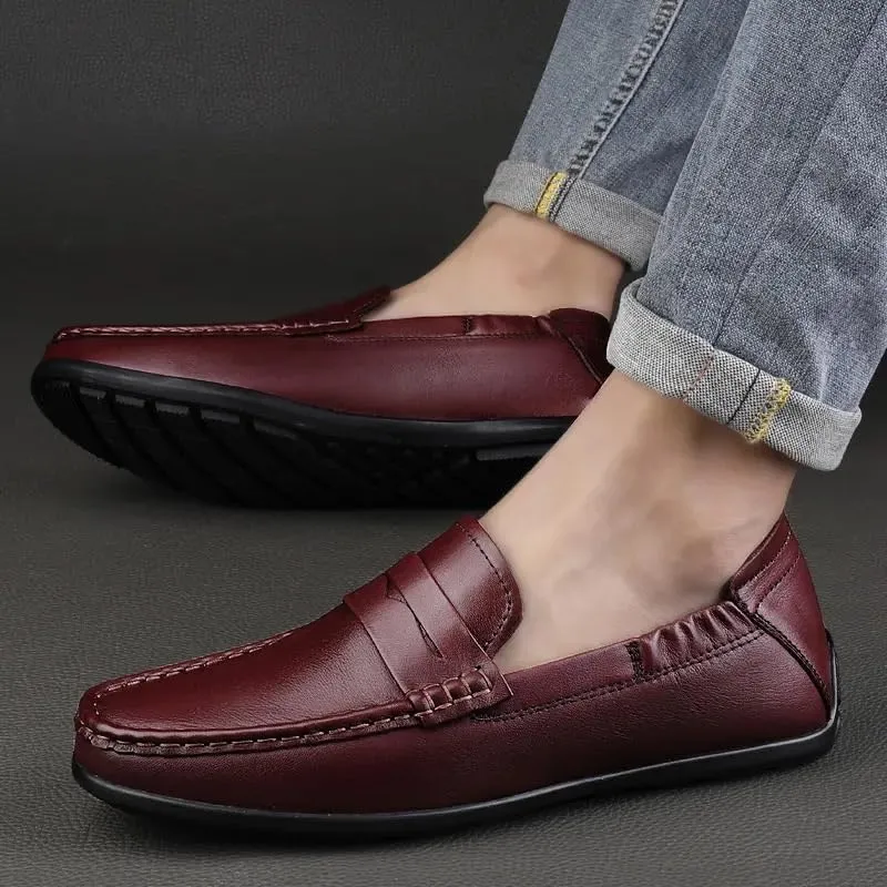 New Loafers for Men Vegan Leather Stitching Details Penny Loafers Anti-Slip Flexible Flat Heel Party Prom Slip On