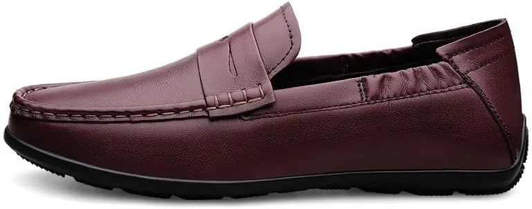 New Loafers for Men Vegan Leather Stitching Details Penny Loafers Anti-Slip Flexible Flat Heel Party Prom Slip On