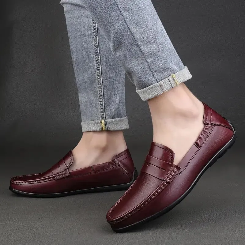 New Loafers for Men Vegan Leather Stitching Details Penny Loafers Anti-Slip Flexible Flat Heel Party Prom Slip On